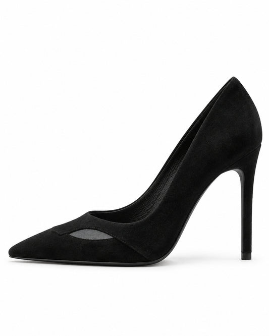 Black Suede Pointed-Toe Pumps