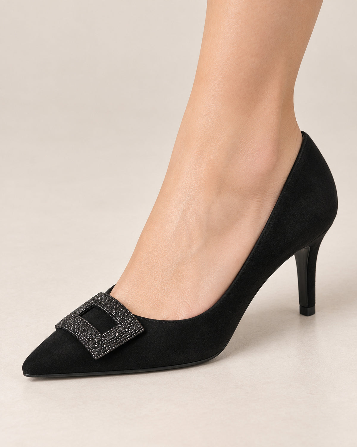 Noelle Crystal-Frame Suede Pump
