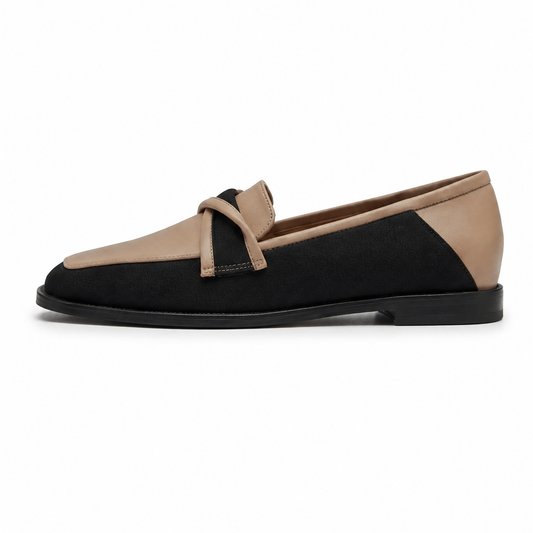 Lucienne Two-Tone Loafer in Black/Beige, side profile view