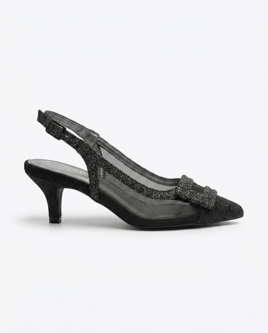Vespera Glitter-Buckle Mesh Slingback in Black by VIVACE – product image 2