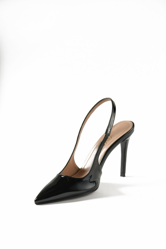 Giselle black patent pointed-toe slingback pump by VIVACE, alternate view