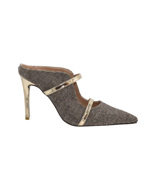 Coralie brown double-strap pointed pump by VIVACE, side profile view