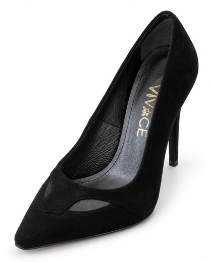 Black Suede Pointed-Toe Pumps