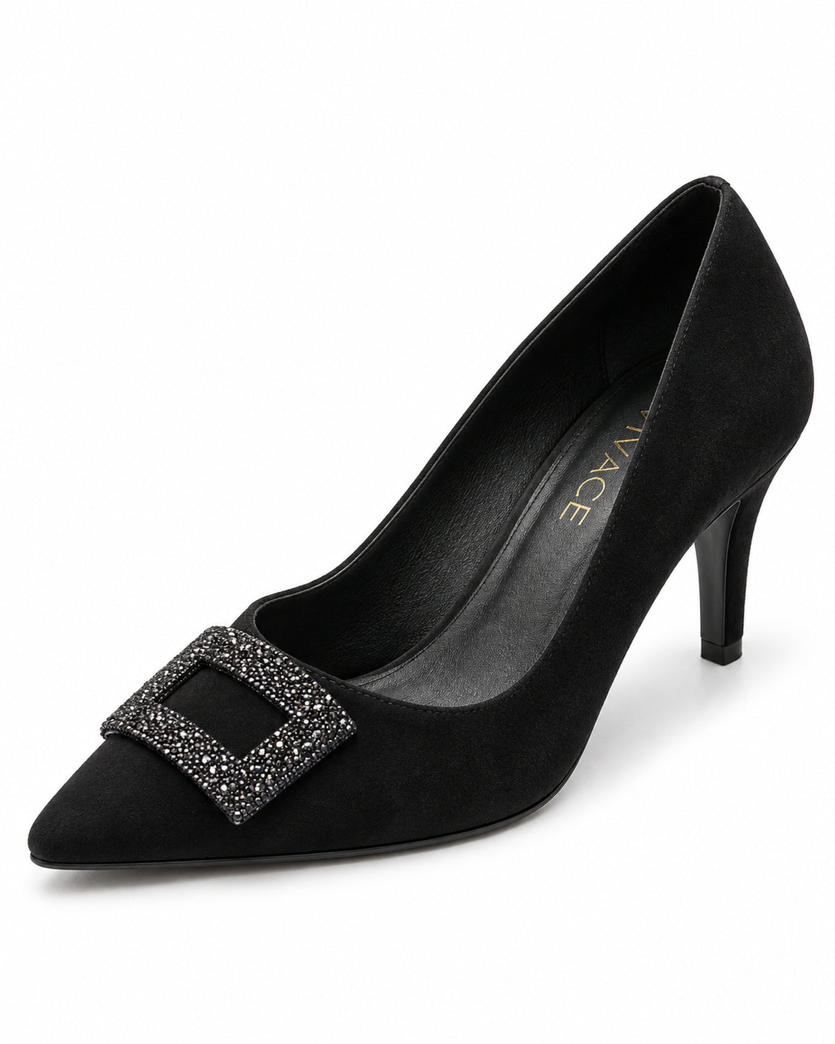 Noelle Crystal-Frame Suede Pump