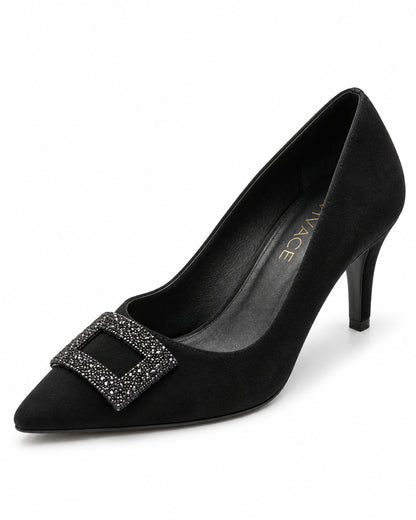 Noelle Crystal-Frame Suede Pump