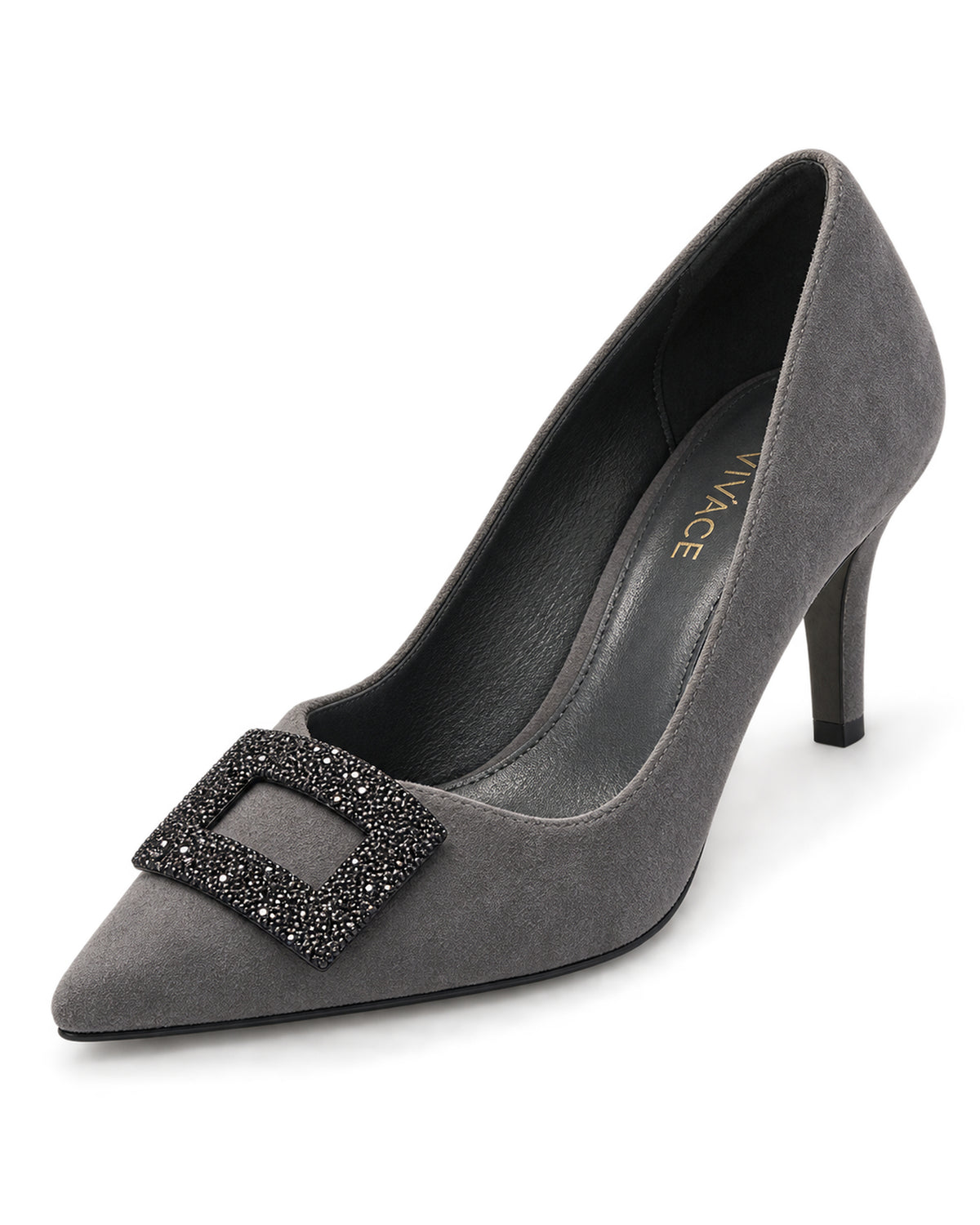 Noelle Crystal-Frame Suede Pump