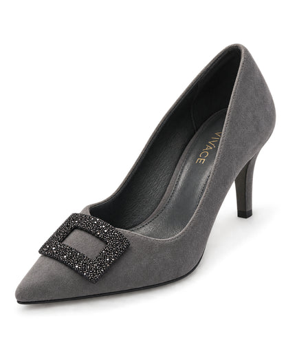 Noelle Crystal-Frame Suede Pump