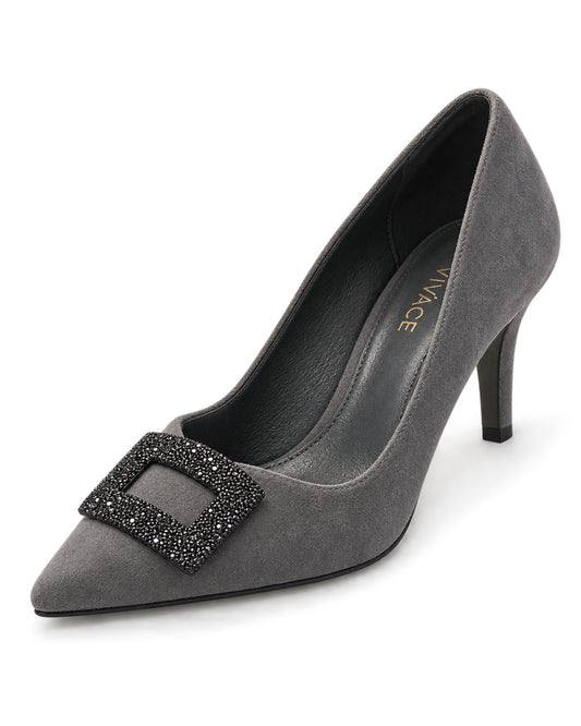 Noelle Crystal-Frame Suede Pump