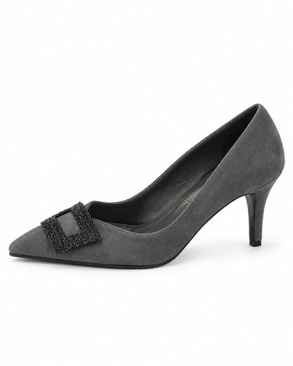 Noelle Crystal-Frame Suede Pump