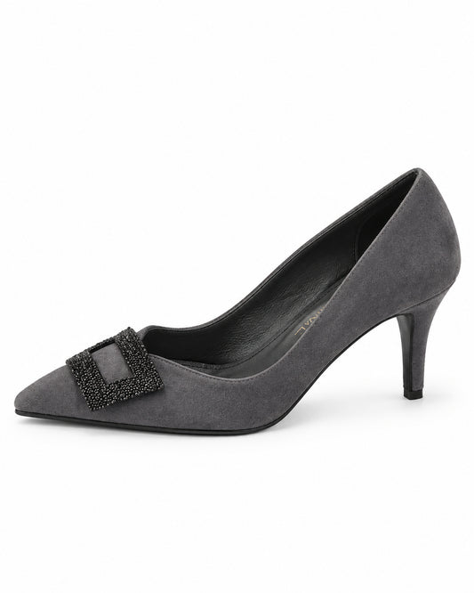 Noelle Crystal-Frame Suede Pump