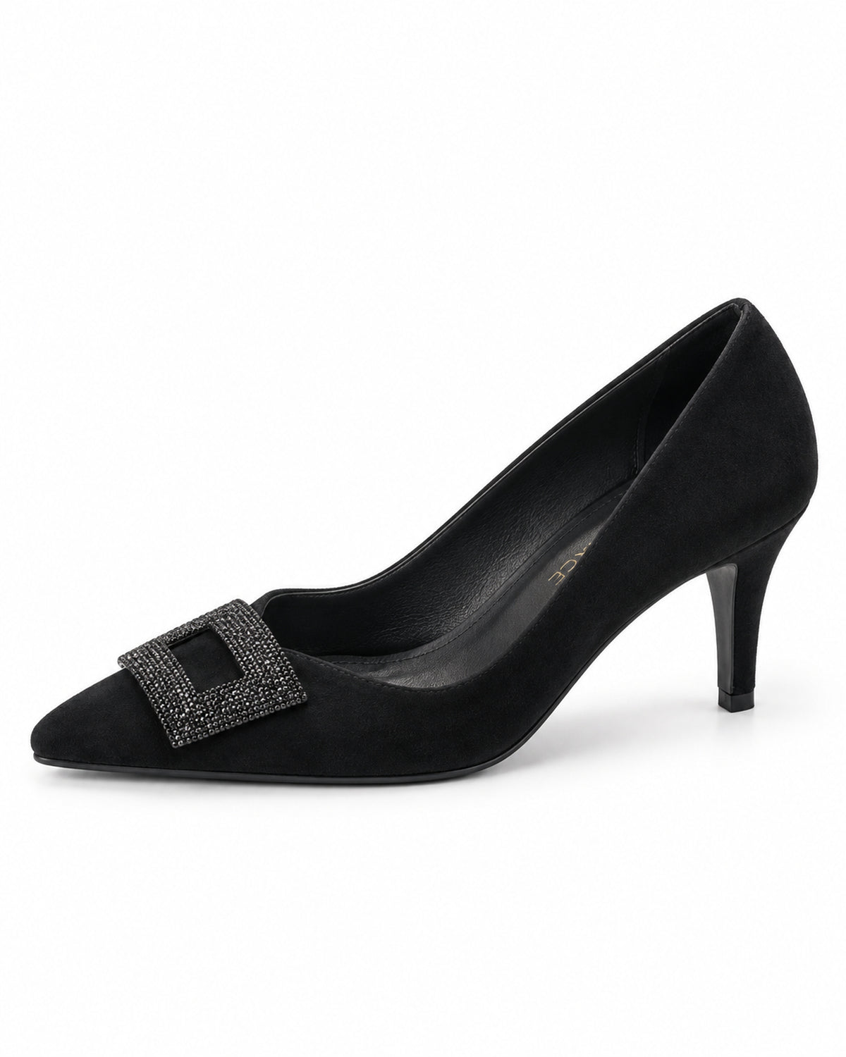 Noelle Crystal-Frame Suede Pump