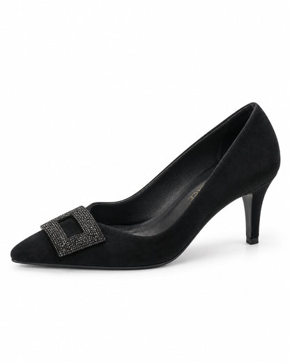 Noelle Crystal-Frame Suede Pump