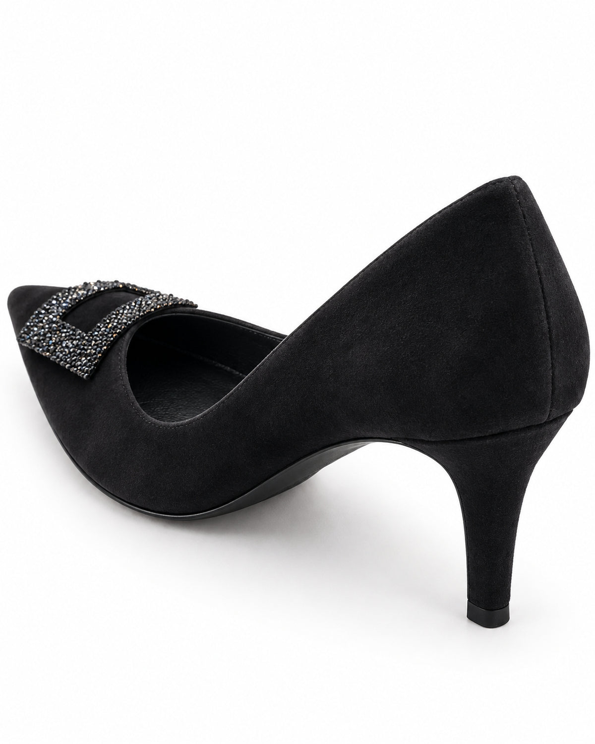 Noelle Crystal-Frame Suede Pump