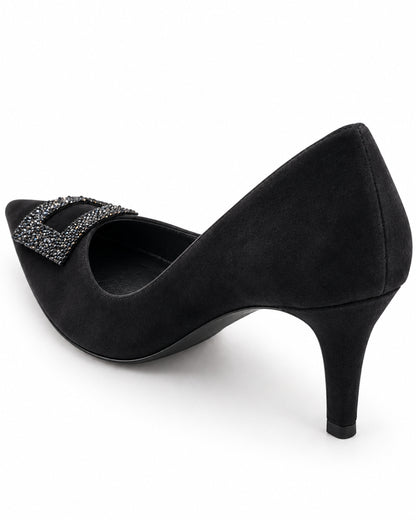 Noelle Crystal-Frame Suede Pump