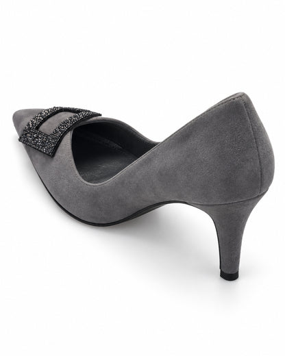 Noelle Crystal-Frame Suede Pump
