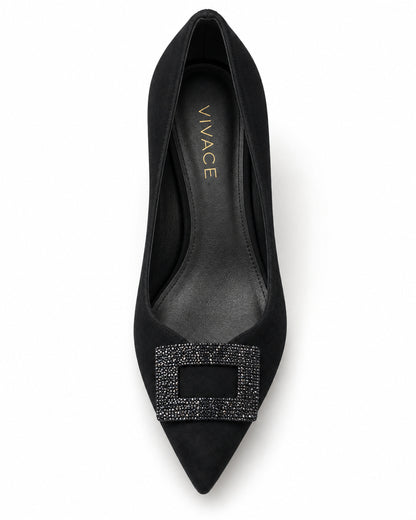 Noelle Crystal-Frame Suede Pump