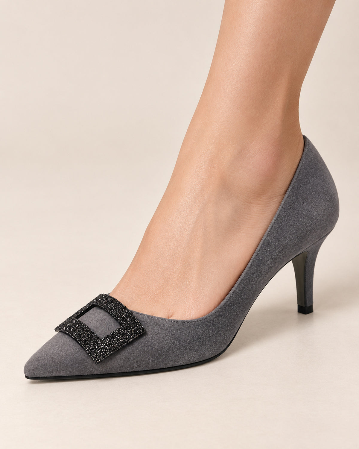 Noelle Crystal-Frame Suede Pump