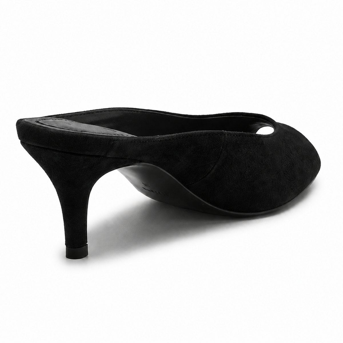 Maëlle Suede Peep-Toe Mule in Black, three-quarter back view