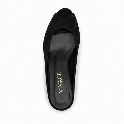 Maëlle Suede Peep-Toe Mule in Black, top view