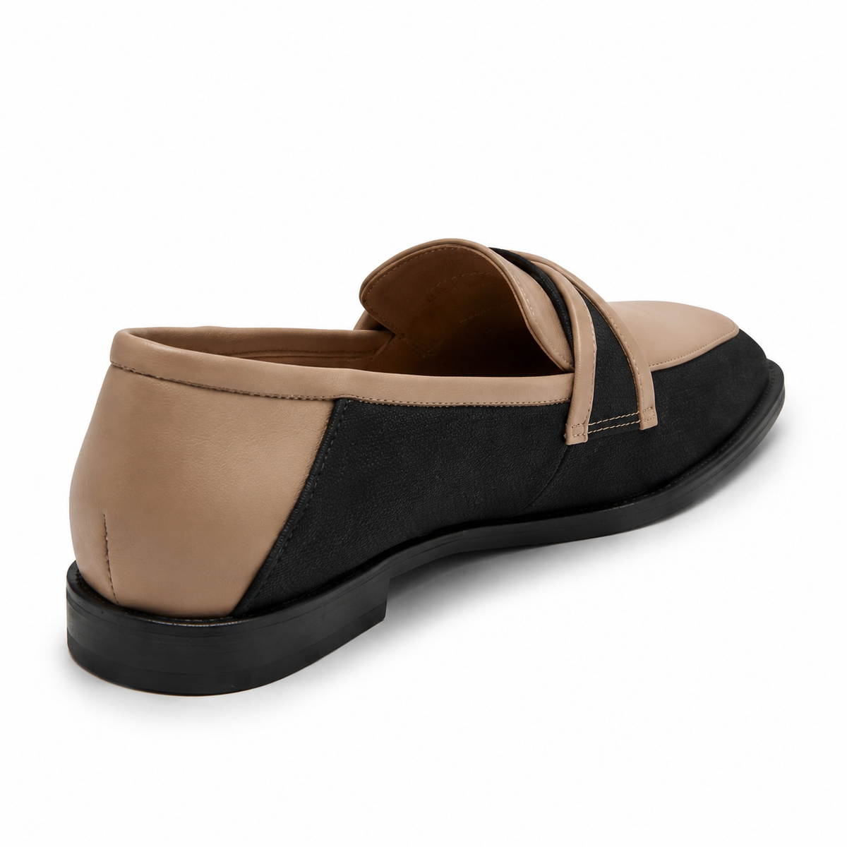 Lucienne Two-Tone Loafer in Black/Beige, three-quarter back view