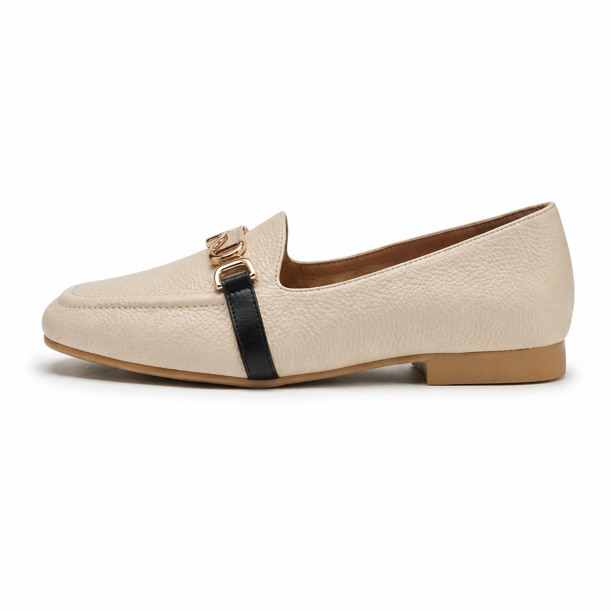 Ondine Hardware Loafer in Beige, side profile view