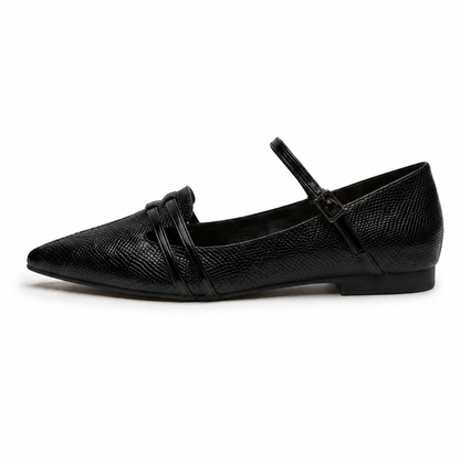 Séraphine Textured Strap Flat in Black, side profile view