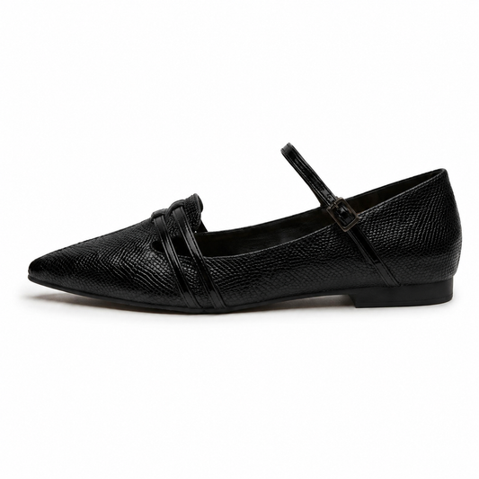 Séraphine Textured Strap Flat in Black, side profile view