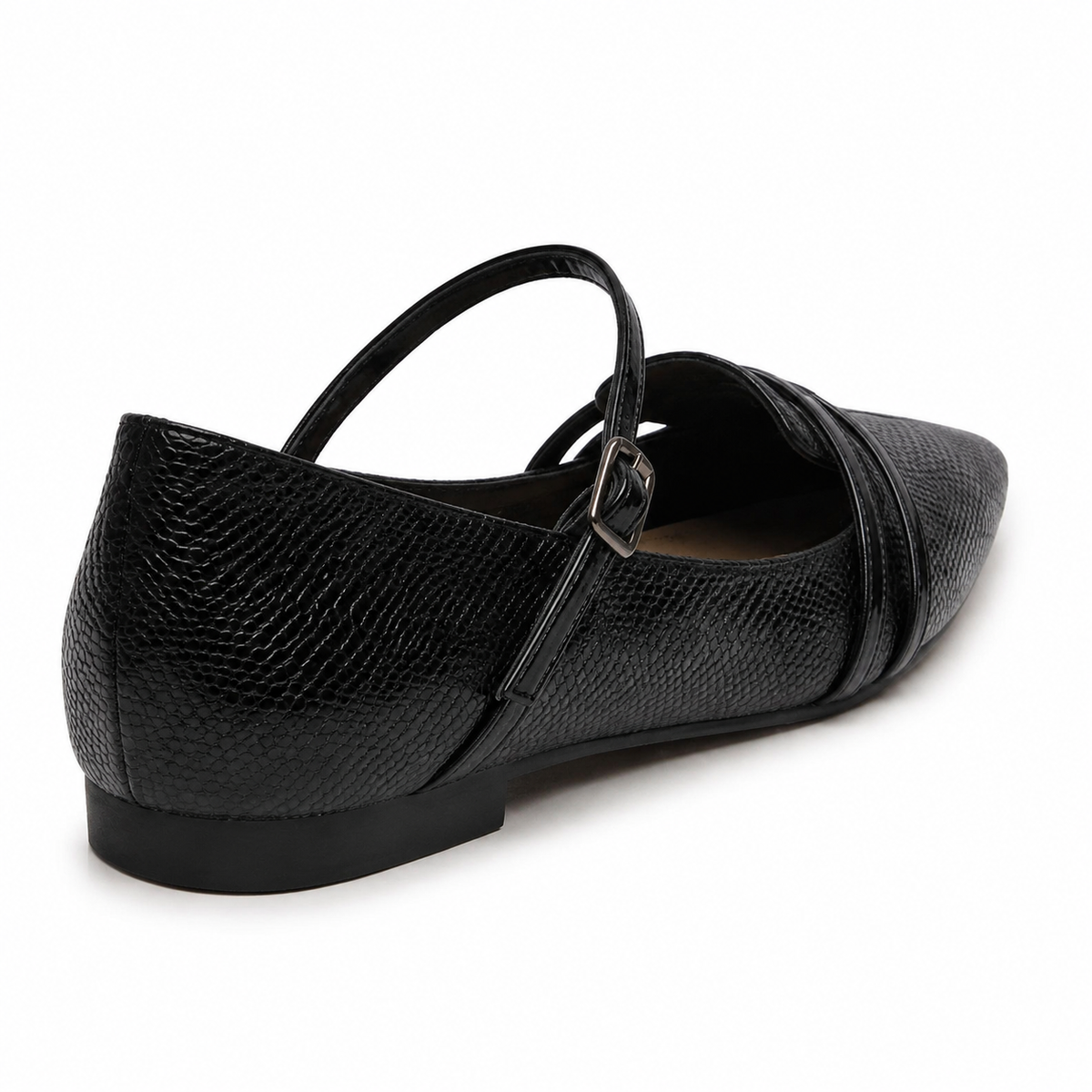 Séraphine Textured Strap Flat in Black, top view