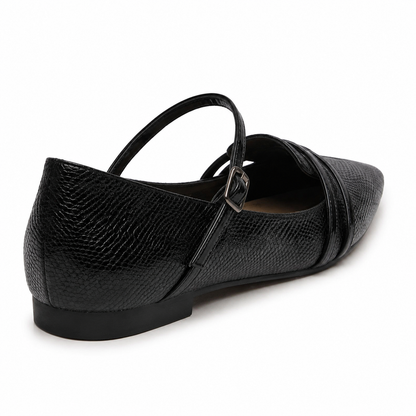 Séraphine Textured Strap Flat in Black, top view