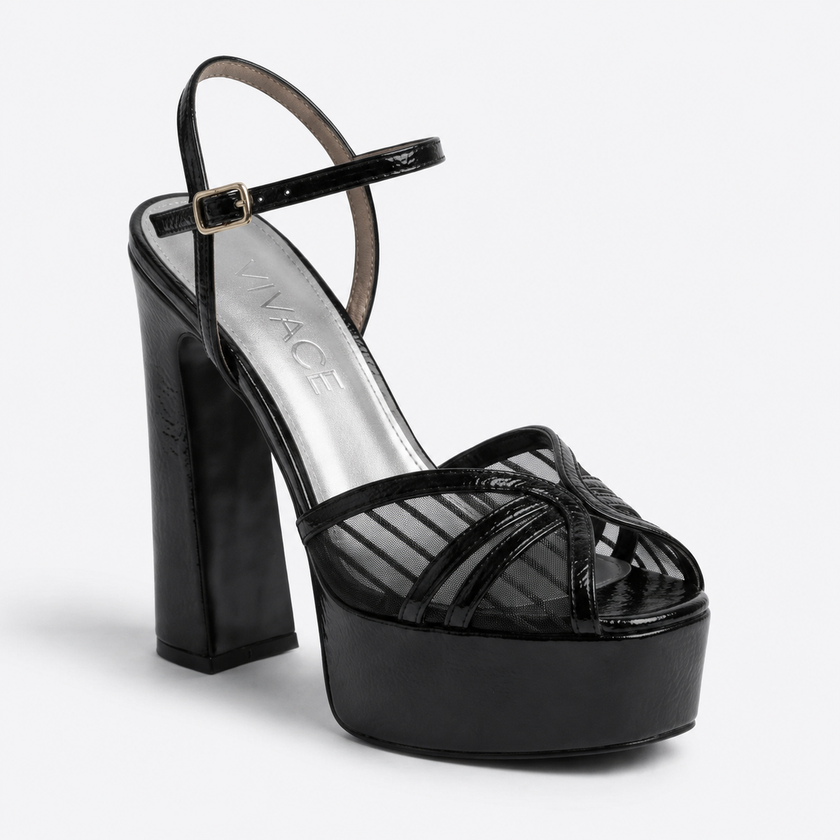 Romane Mesh Platform Sandal Black women's shoe by VIVACE