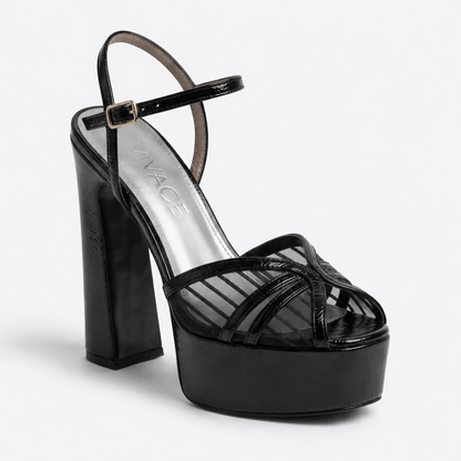 Romane Mesh Platform Sandal Black women's shoe by VIVACE