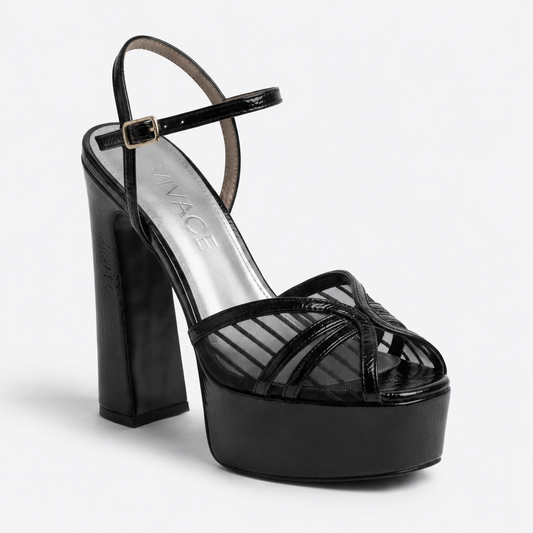 Romane Mesh Platform Sandal Black women's shoe by VIVACE