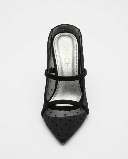 Celeste Polka-Dot Mesh Mule in Black by VIVACE – product image 4