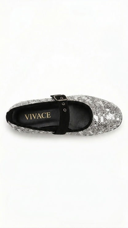 Estelle Sequin Mary Jane Flats in Black by VIVACE – product image 6