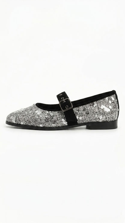 Estelle Sequin Mary Jane Flats in Black by VIVACE – product image 5