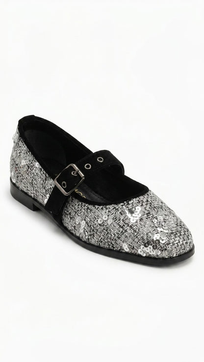 Estelle Sequin Mary Jane Flats in Black by VIVACE – product image 1