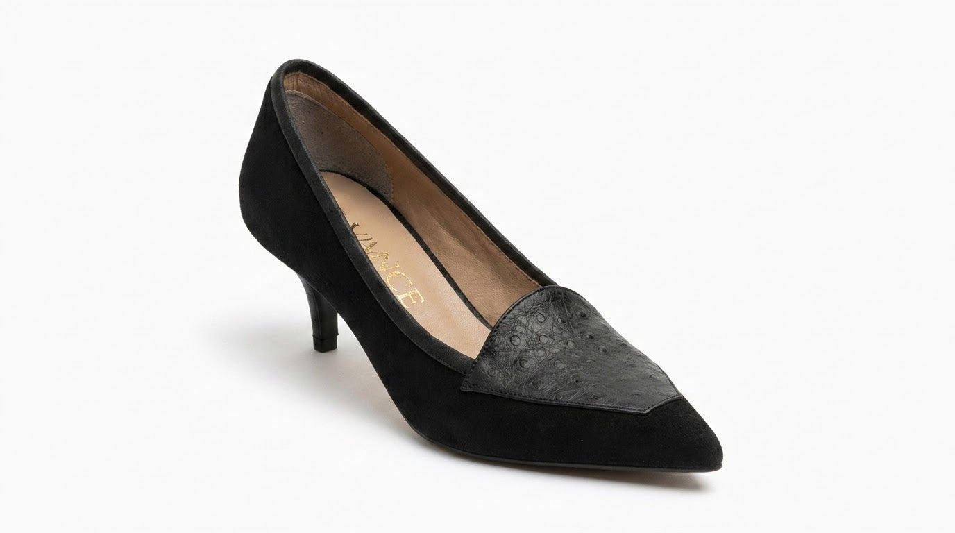 Odette Ostrich-Effect Suede Pump