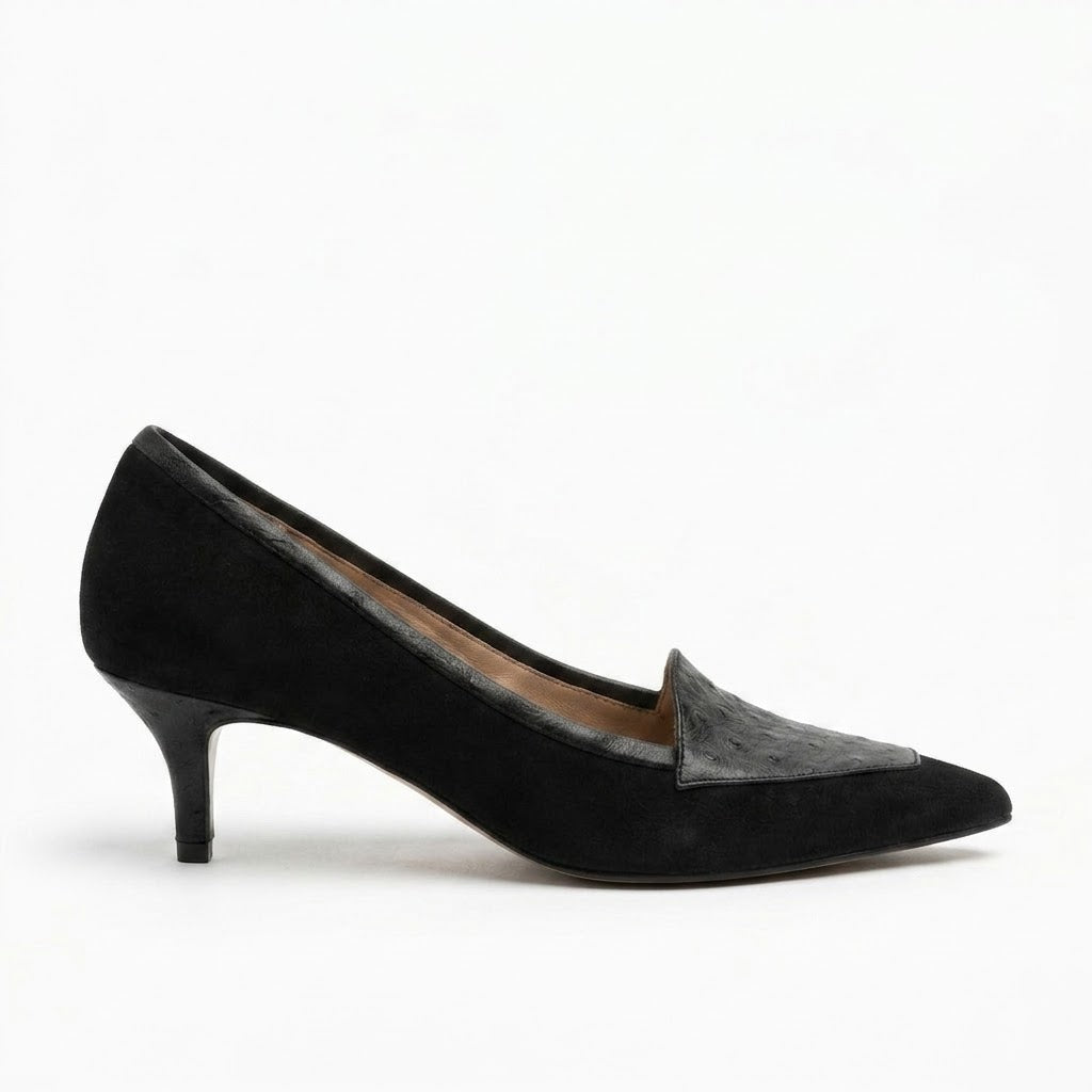 Odette Ostrich-Effect Suede Pump