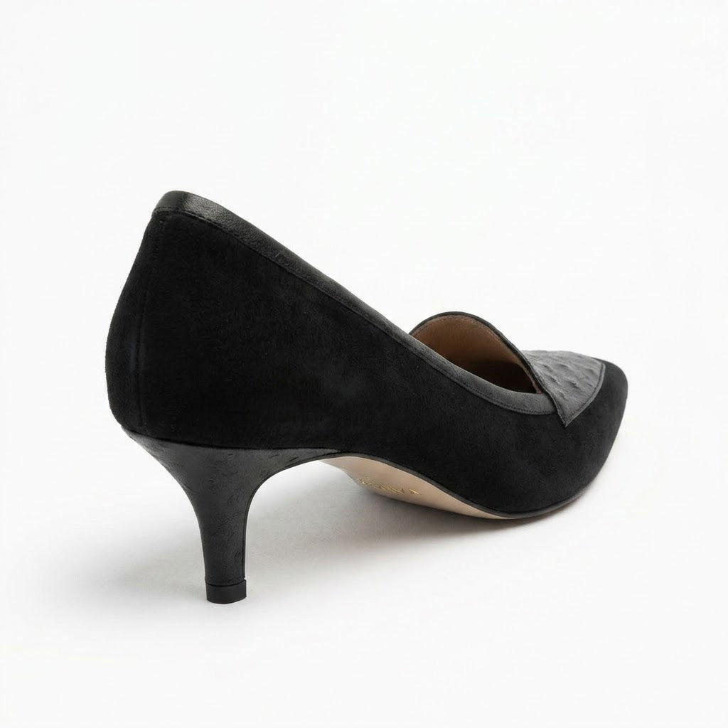 Odette Ostrich-Effect Suede Pump