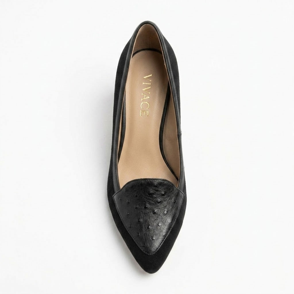 Odette Ostrich-Effect Suede Pump