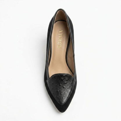 Odette Ostrich-Effect Suede Pump in Black by VIVACE – product image 4