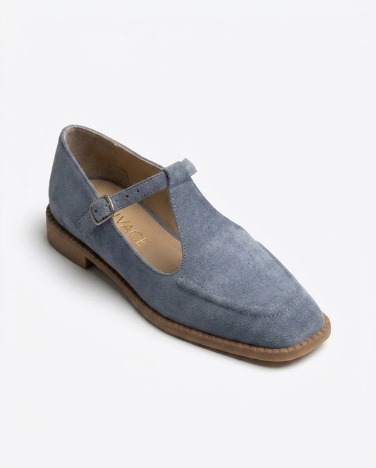 Sabine Suede T-Strap Loafer in Blue by VIVACE – product image 1