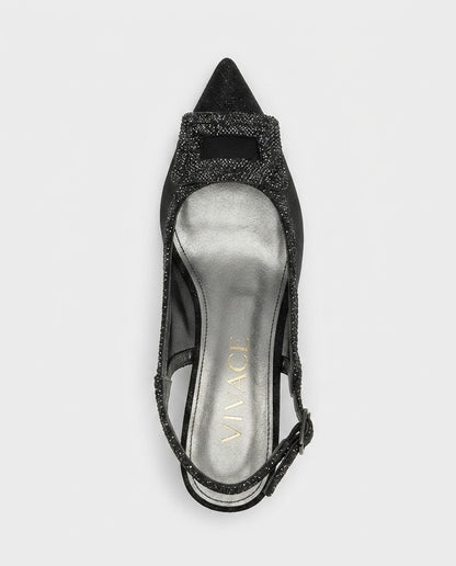 Vespera Glitter-Buckle Mesh Slingback in Black by VIVACE – product image 4