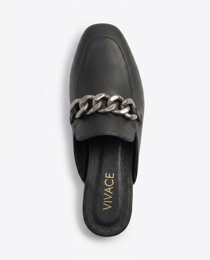 Clarita Chain Loafer Mule in Black by VIVACE – product image 4