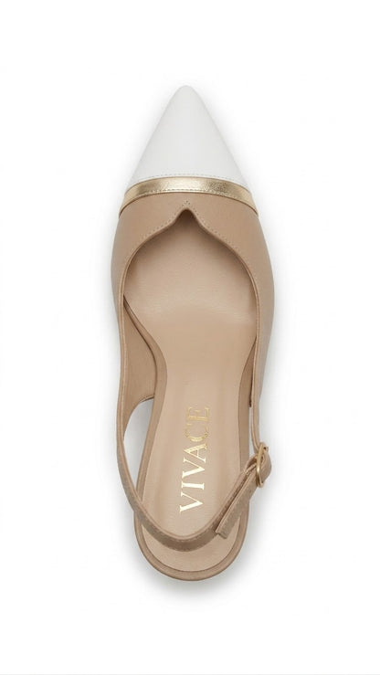 Elara Cap-Toe Slingback in Beige by VIVACE – product image 4