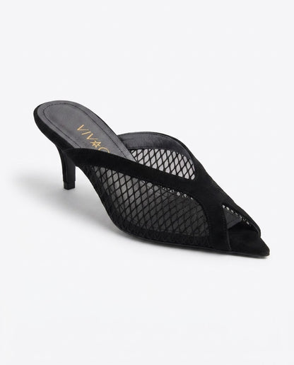 Aveline Mesh Kitten-Heel Mule in Black by VIVACE – product image 1