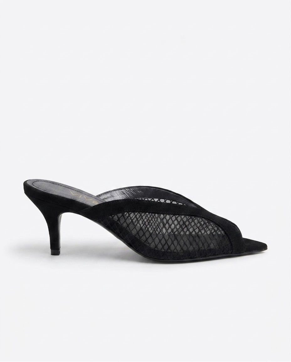 Aveline Mesh Kitten-Heel Mule in Black by VIVACE – product image 2