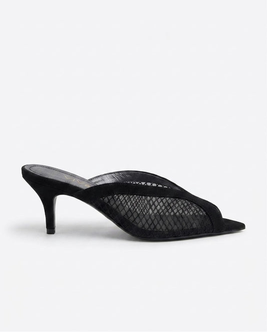 Aveline Mesh Kitten-Heel Mule in Black by VIVACE – product image 2