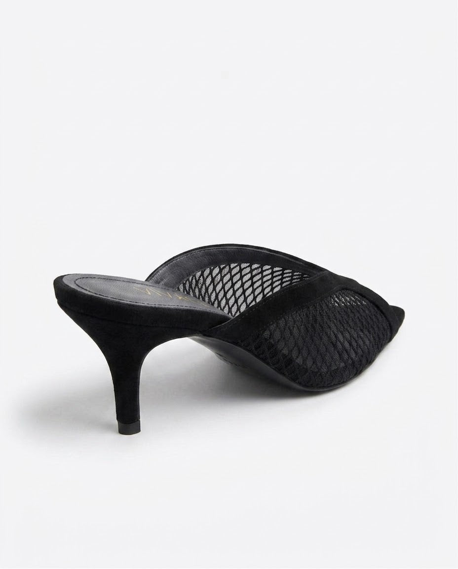 Aveline Mesh Kitten-Heel Mule in Black by VIVACE – product image 3
