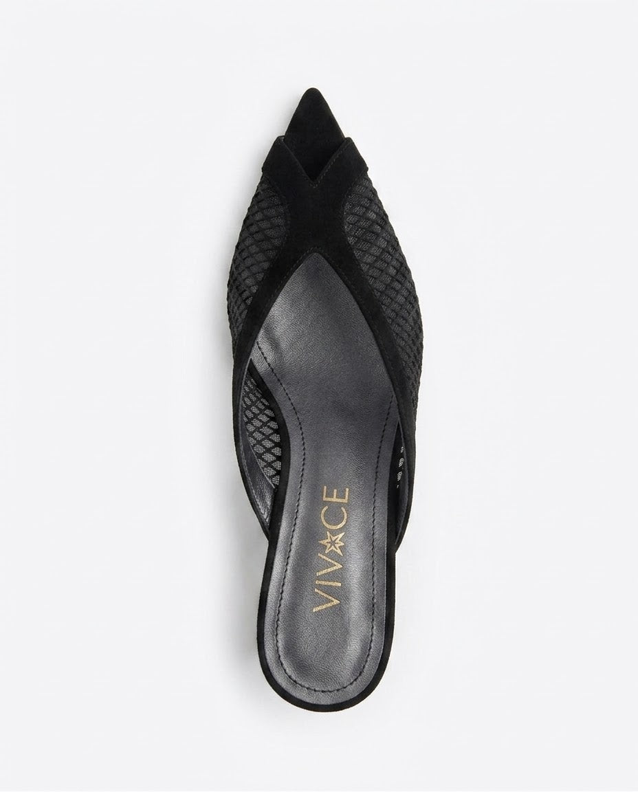 Aveline Mesh Kitten-Heel Mule in Black by VIVACE – product image 4